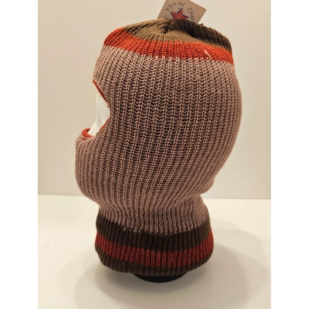 Vintage Fat Hat The Warm One Balaclava Ski Mask Brown Rust Striped Made in USA